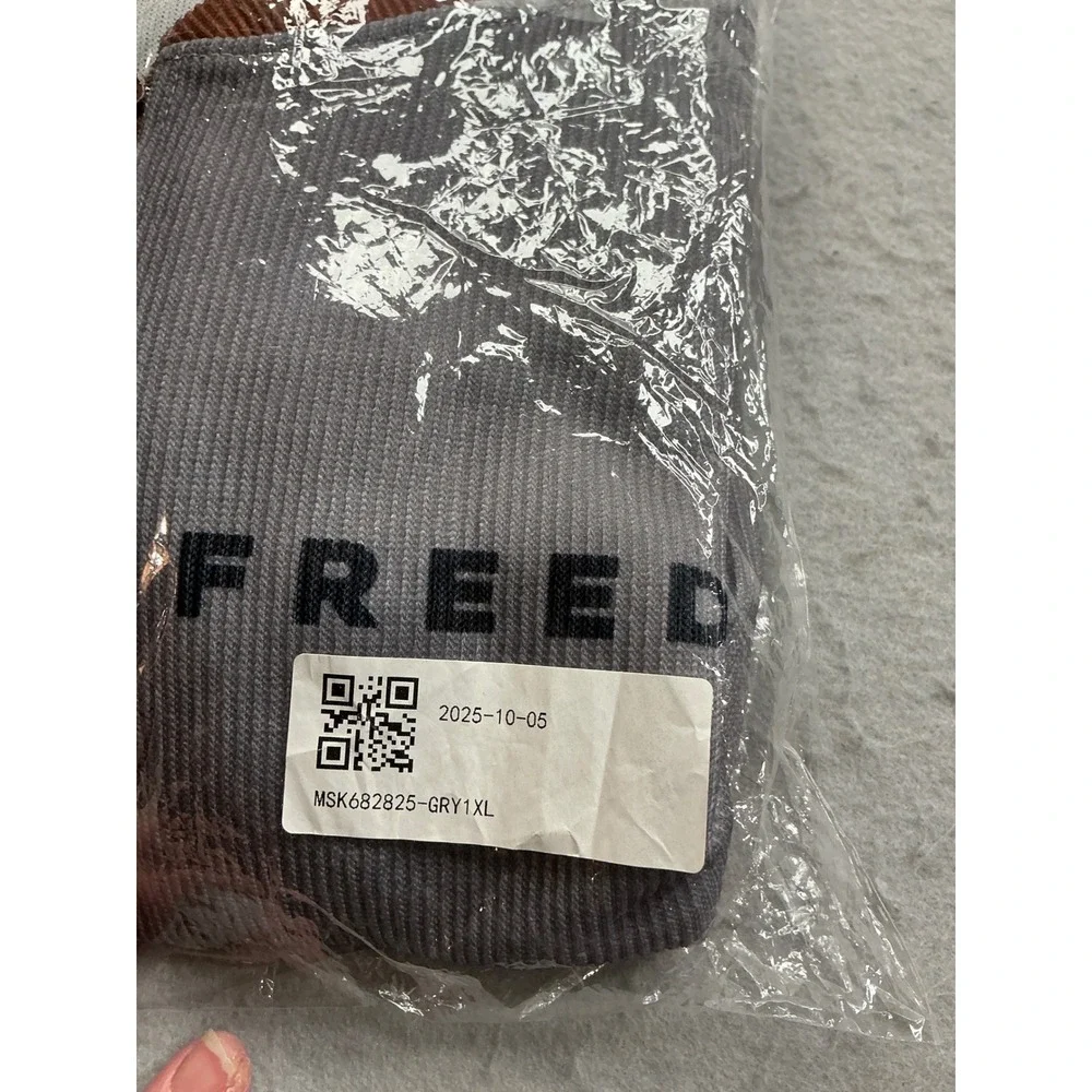 Ribbed Quarter‎ Zip Freedom Graphic Pullover XL Grey Streetwear NWT